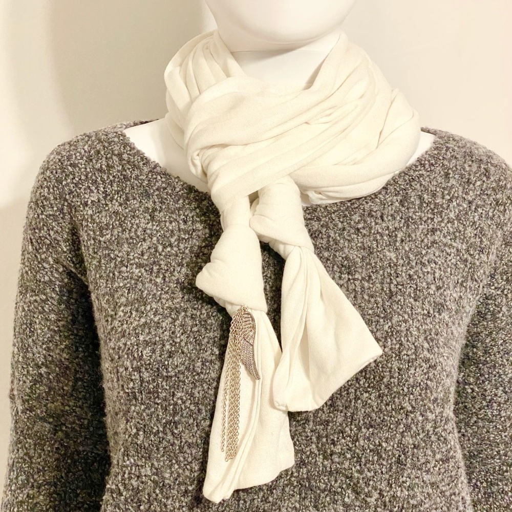 Donni Charm ivory scarf with metal wing charms
